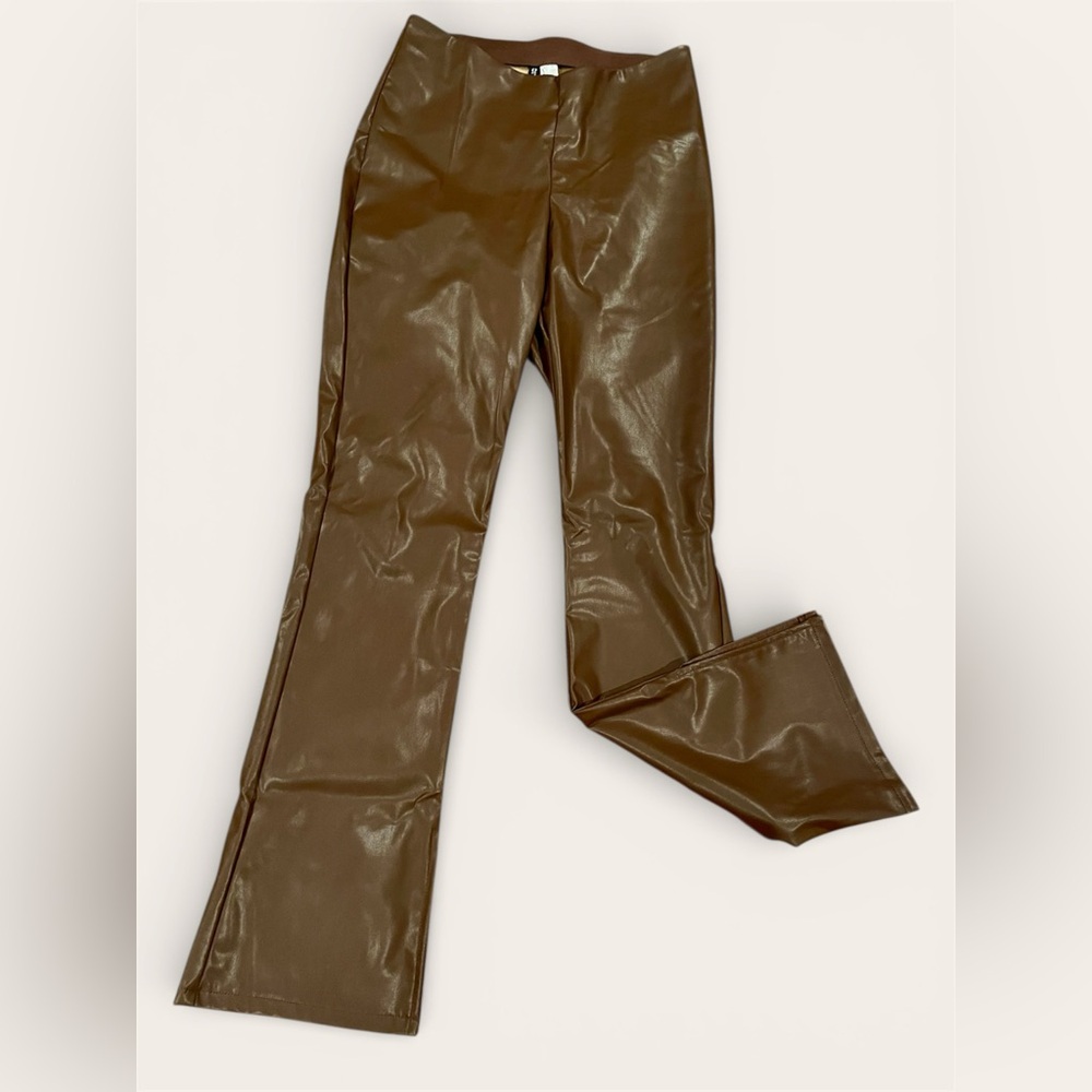 New with Tags Divided by H&M Brown Vegan Leather Split Cuff Pull On Pants SZ M